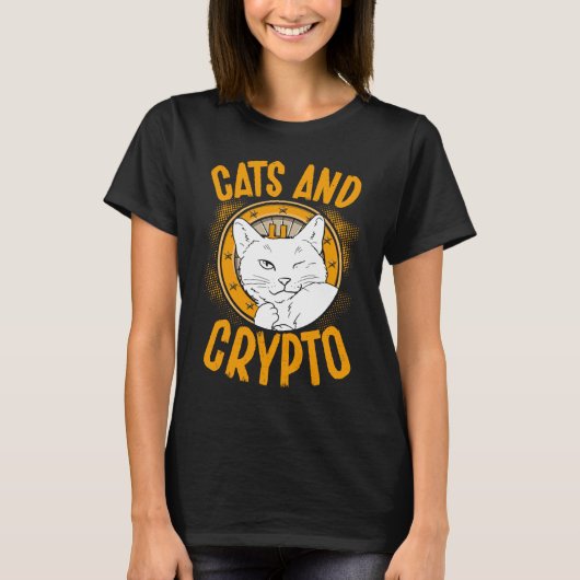 猫と暗号資産 仮想通貨 ブロックチェーン トレーダー 女性 Tシャツ (正面)