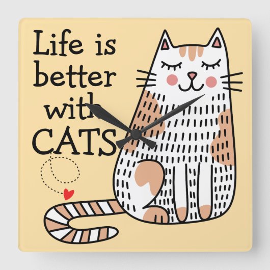 猫と暮らしてみると命が縮まる スクエア壁時計 (正面)