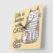 猫と暮らしてみると命が縮まる スクエア壁時計 (傾斜)