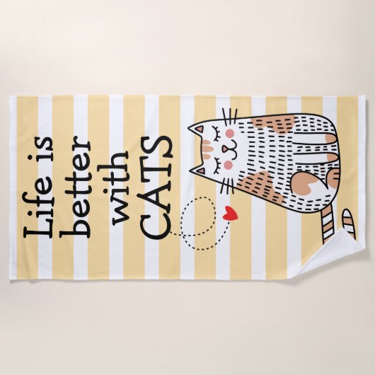 猫と暮らしてみると命が縮まる ビーチタオル (正面)