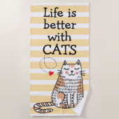 猫と暮らしてみると命が縮まる ビーチタオル (正面)