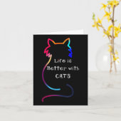 猫と暮らすのはカラフル猫 カード (黄色い花)