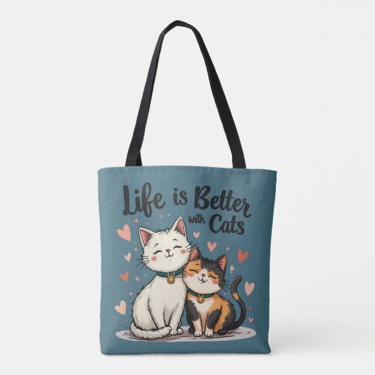 猫と暮らすのは可愛い猫のブルー トートバッグ (裏面)