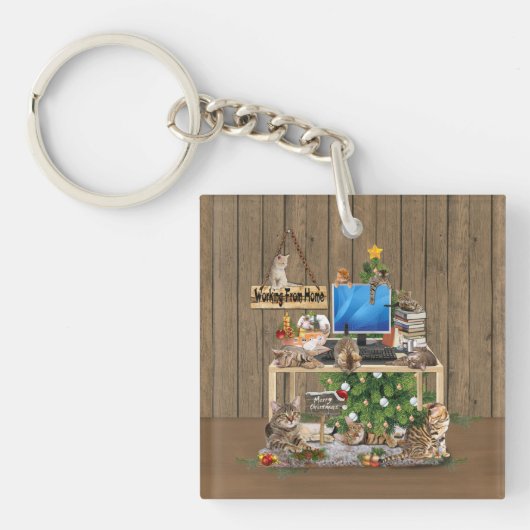 猫と暮らす家でクリスマスに働く キーホルダー (正面)
