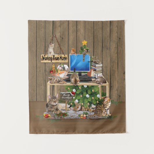 猫と暮らす家でクリスマスに働く タペストリー (正面)