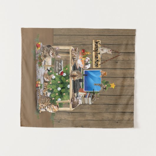 猫と暮らす家でクリスマスに働く タペストリー (正面(横))