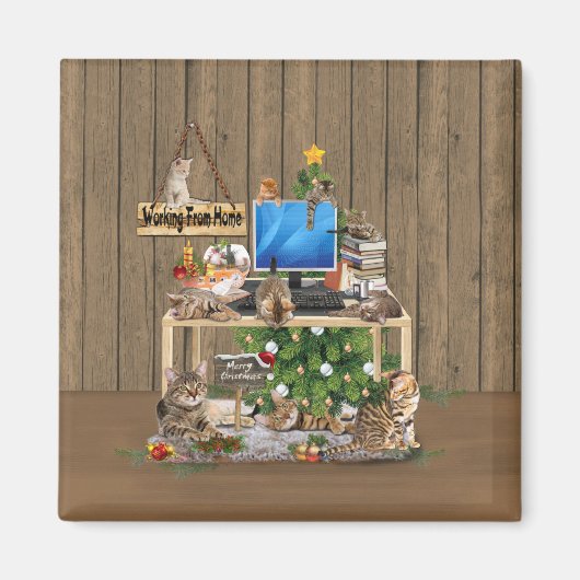 猫と暮らす家でクリスマスに働く マグネット (正面)