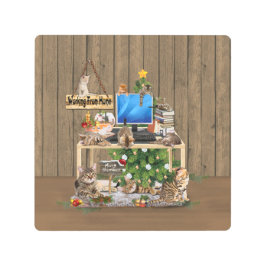 猫と暮らす家でクリスマスに働く メタルプリント