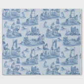 猫と暮らす自宅で二色のデルフトブルー ラッピングペーパー (フラット)
