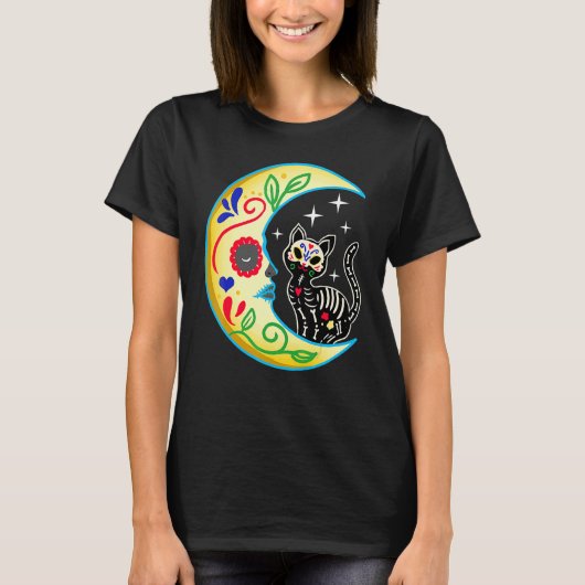 猫と月のシュガースカルディアデロスムエルトス Tシャツ (正面)
