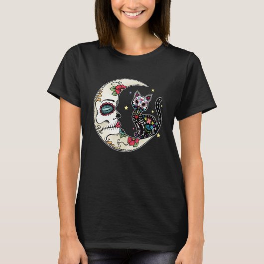 猫と月のシュガースカル ディアデムエルトス 死者の日 Tシャツ (正面)