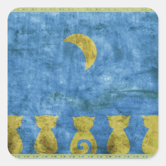猫と月 – 四角いシール スクエアシール (正面)