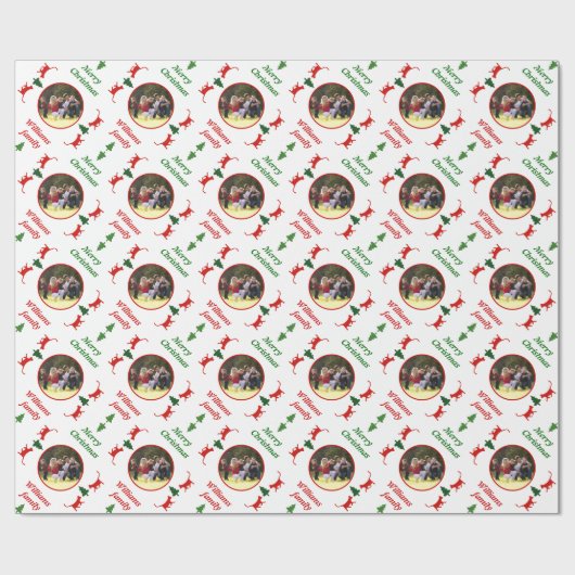 猫と木のクリスマスの休日の写真パーソナライズされた。 ラッピングペーパー (フラット)