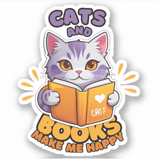 猫と本が嬉しい シール (正面)