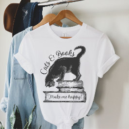 猫と本で幸せ読だ Tシャツ