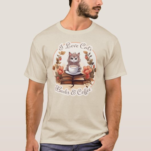 猫と本とコーヒーが大好き Tシャツ (正面)