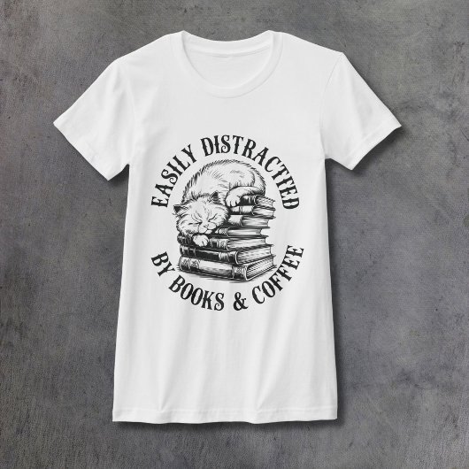 猫と本とコーヒー 女性用フィットネスTシャツ Tシャツ