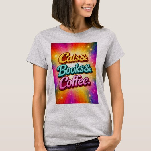 猫と本とコーヒー Tシャツ (正面)