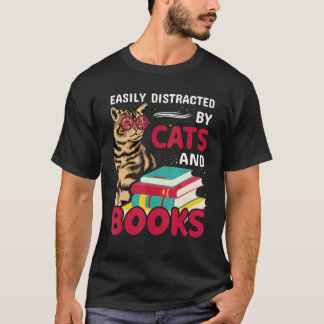 猫と本に夢中 猫と本が好きな人用 L Tシャツ