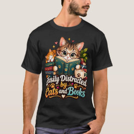 猫と本に夢中 Tシャツ