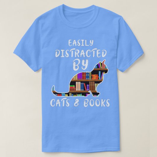 猫と本に心を奪われやすい猫好き Tシャツ (デザイン正面)