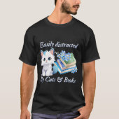 猫と本に気を取られがち アート Tシャツ (正面)