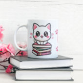 猫と本の写真 – お話としっぽが私の日を作る マグカップ