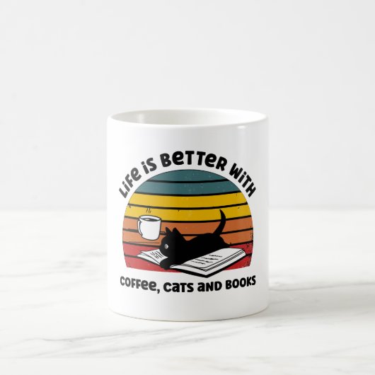 猫と本の方が生きてる コーヒーマグカップ (中央)