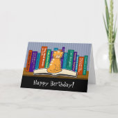 猫と本の誕生日カード カード (正面)
