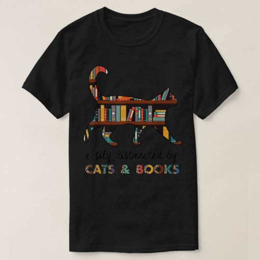 猫と本のCat & Book Lovに簡単に気を取られる Tシャツ (デザイン正面)