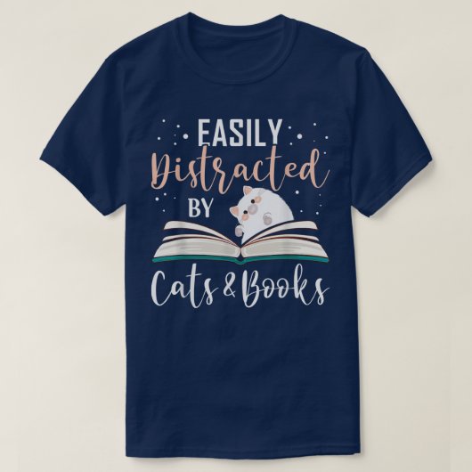 猫と本のCat & Book Lovに簡単に気を取られる Tシャツ (デザイン正面)