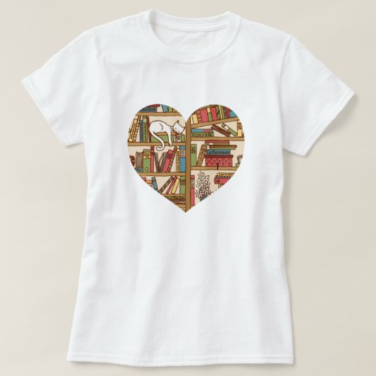 猫と本のTシャツ Tシャツ (デザイン正面)
