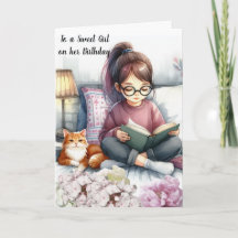 猫と本を読む女の子の誕生日 