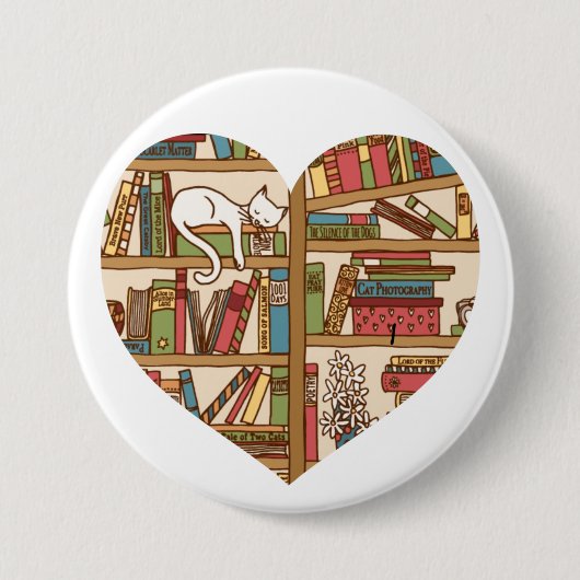 猫と本ボタン 缶バッジ (正面)