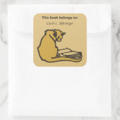 猫と本、カスタマイズ可能なヴィンテージ蔵書票 スクエアシール (バッグ)