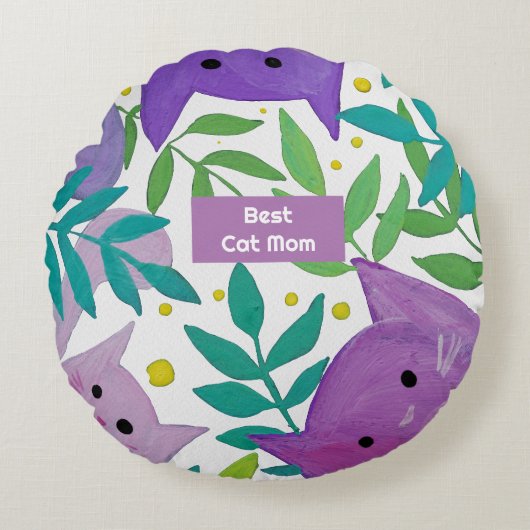 猫と枝最高のの母の日 ラウンドクッション (正面)