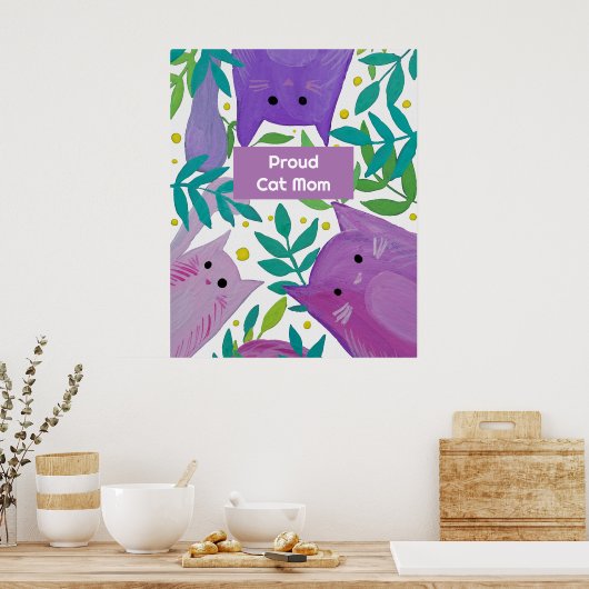 猫と枝誇りを持ったの母 ポスター (キッチン)