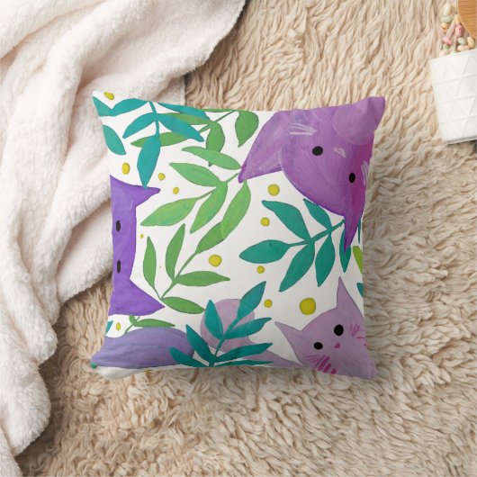 猫と枝 – 紫と緑 クッション (ブランケット)