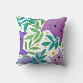 猫と枝 – 紫と緑 クッション (正面)