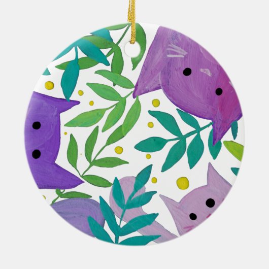 猫と枝 – 紫と緑 セラミックオーナメント (裏面)