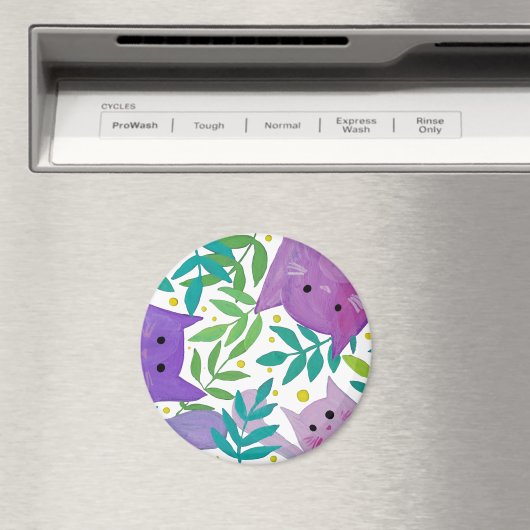 猫と枝 – 紫と緑 マグネット (インサイチュ (食洗機))