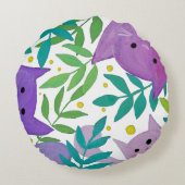 猫と枝 – 紫と緑 ラウンドクッション (裏面)