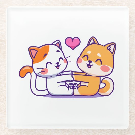 猫と柴犬 ガラスコースター (正面)