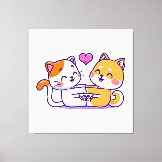 猫と柴犬 キャンバスプリント (正面)