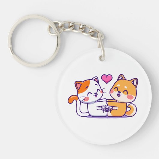 猫と柴犬 キーホルダー (正面)