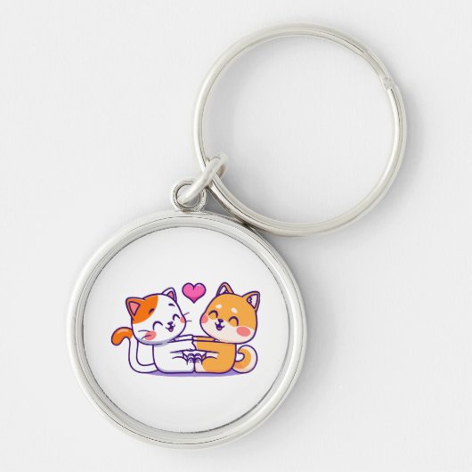 猫と柴犬 キーホルダー (正面)