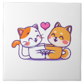 猫と柴犬 タイル (正面)
