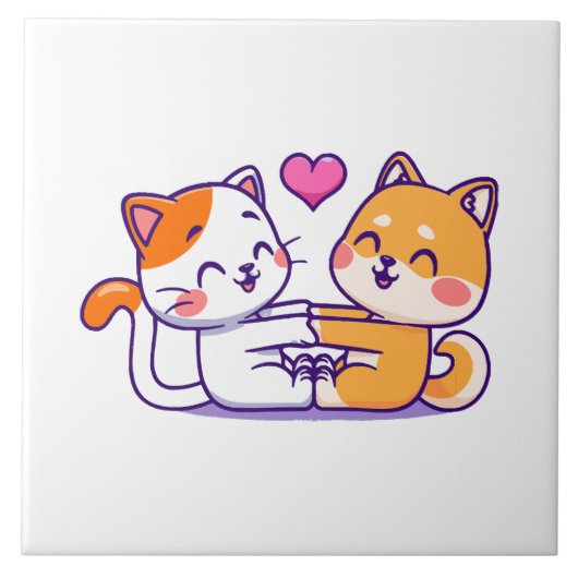 猫と柴犬 タイル (正面)