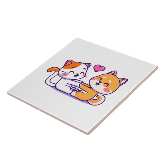 猫と柴犬 タイル (側面)