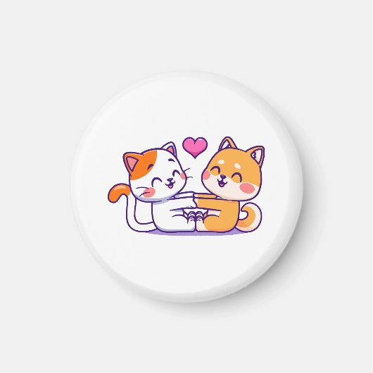 猫と柴犬 マグネット (正面)